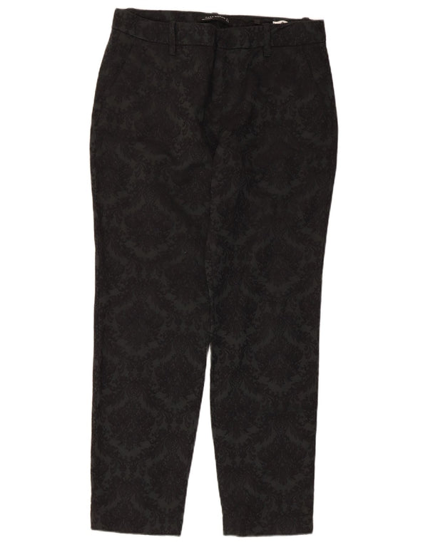 Damskie proste spodnie chino Zara, średnie W28 L27, czarna bawełniana w kwiaty
