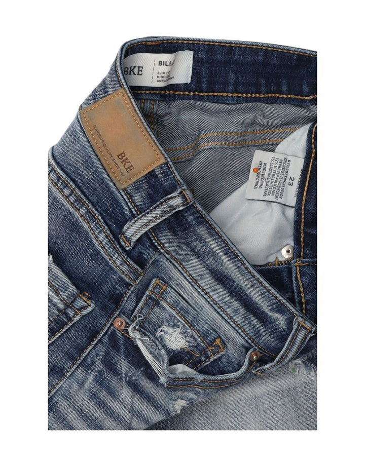 Damskie jeansy obcisłe BKE Billie Distressed Slim Fit W23 L29 Niebieskie bawełniane