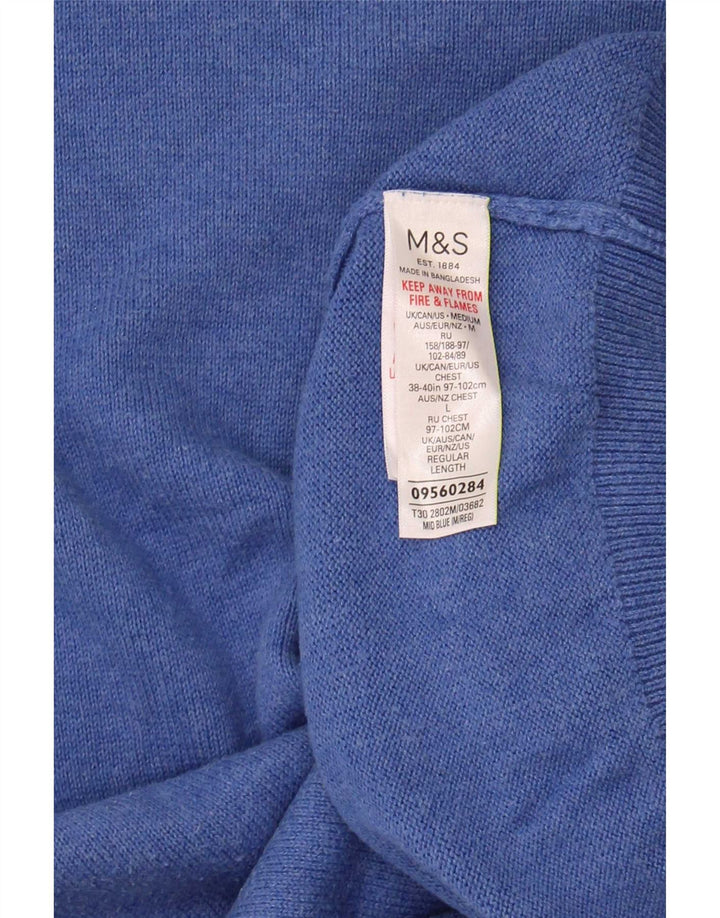 Marks & Spencer Męski sweter z dekoltem w kształcie litery V, średnioniebieski, bawełniany