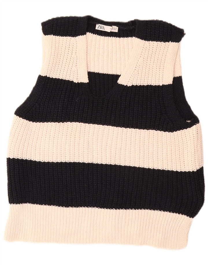 Damski podkoszulek Zara z kamizelką UK 14, średni, złamany, biały poliester w paski