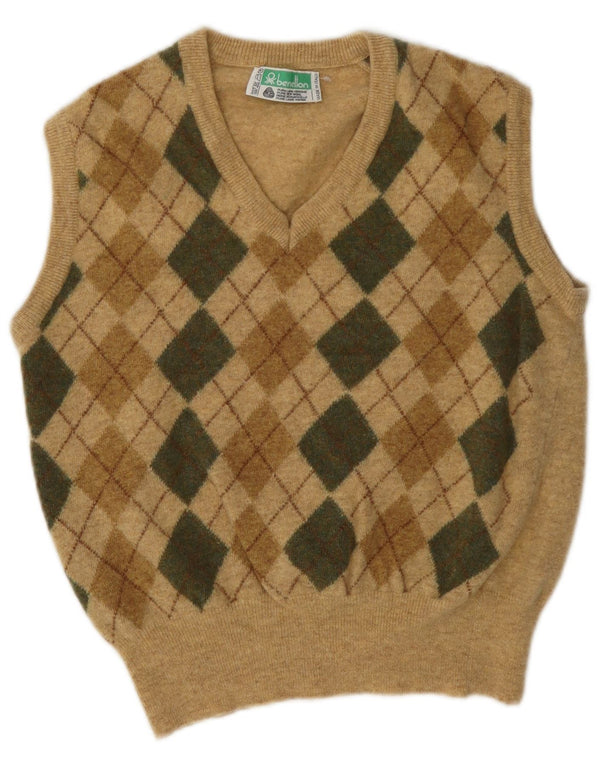 Tank top damski Benetton Crop Vest UK 14 Średni Beżowy Argyle/Diamentowa Wełna