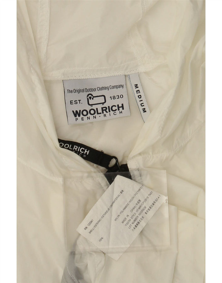 Damska kurtka przeciwdeszczowa z kapturem Woolrich UK 14 Średni biały nylon