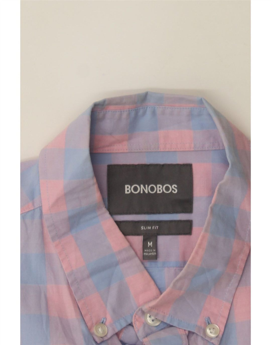 BONOBOS Mens Slim Fit Shirt Medium Blue Check Cotton Vintage BONOBOS and Second-Hand BONOBOS from Messina Hembry 