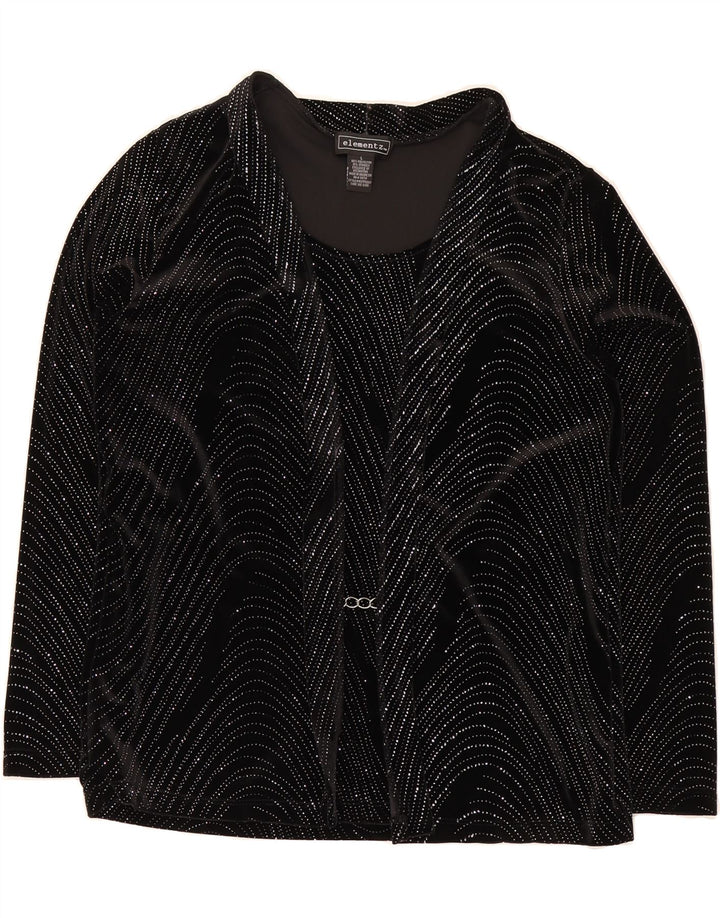 ELEMENTZ Womens Velour Long Sleeve Blouse Top UK 16 Large Black Striped Vintage Elementz and Second-Hand Elementz from Messina Hembry 