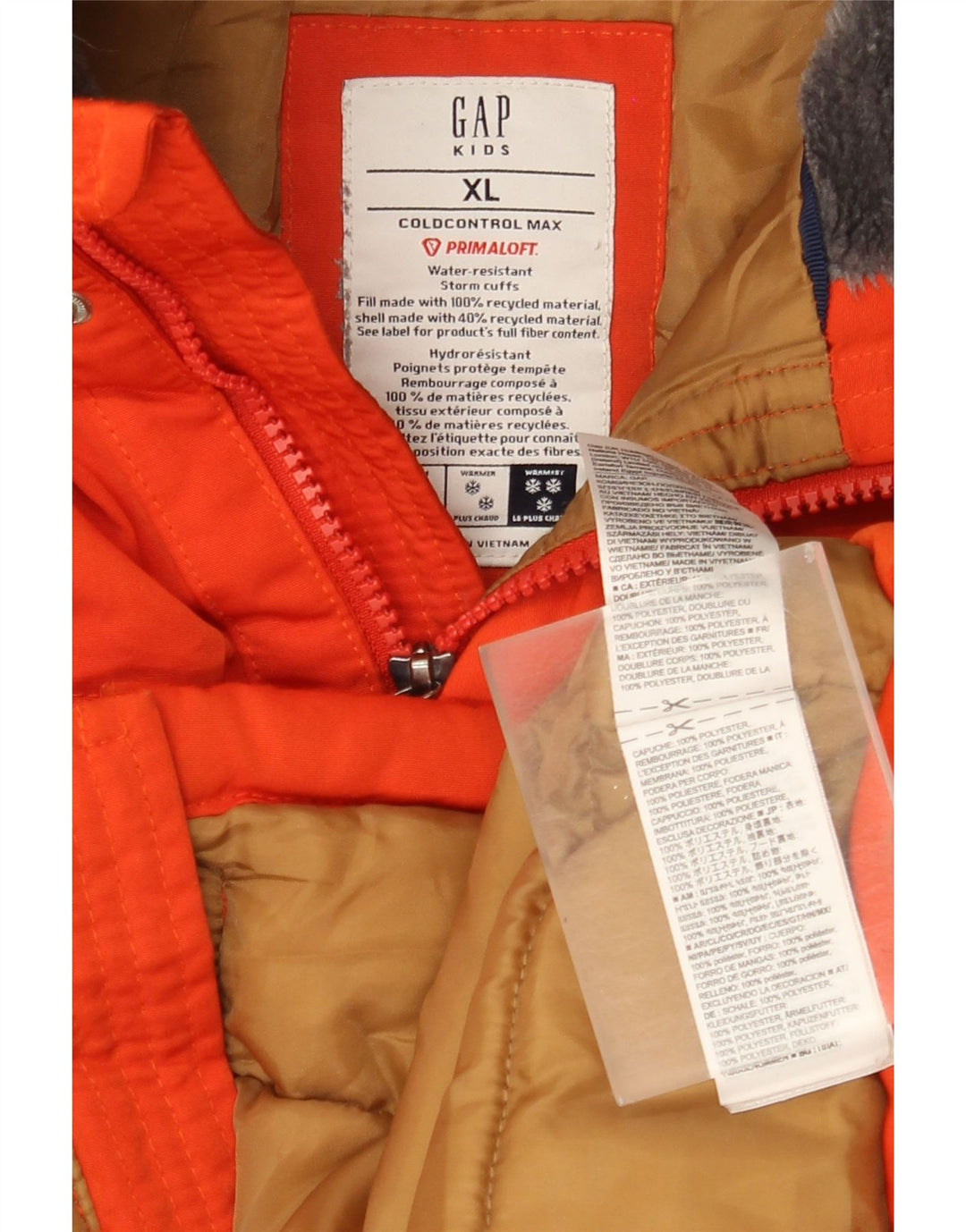 Chłopięca kurtka parka z kapturem GAP 11-12 lat XL, pomarańczowa, poliestrowa
