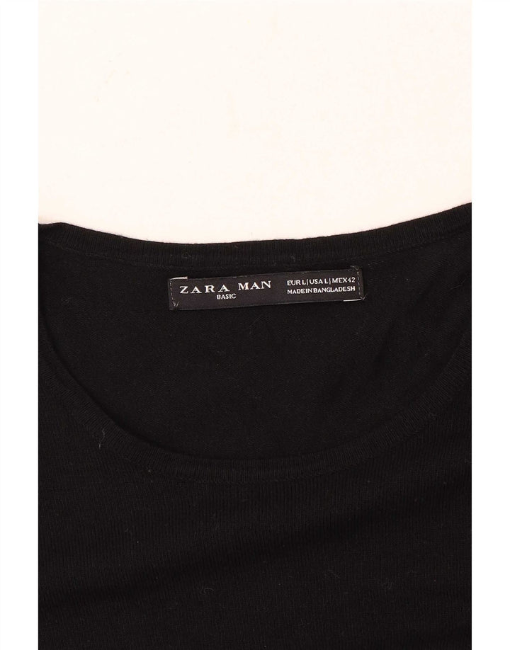 Męski sweter z okrągłym dekoltem Zara, duży, czarny