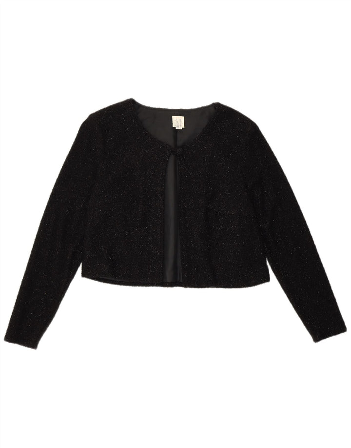 Damska kurtka bolerko VINTAGE UK 12, średni czarny nylon z cętkami