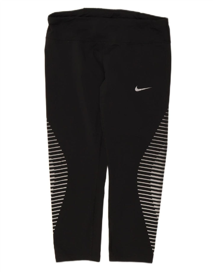 NIKE Womens Dri Fit Capri Leggings UK 14 Large  Black Striped Polyester