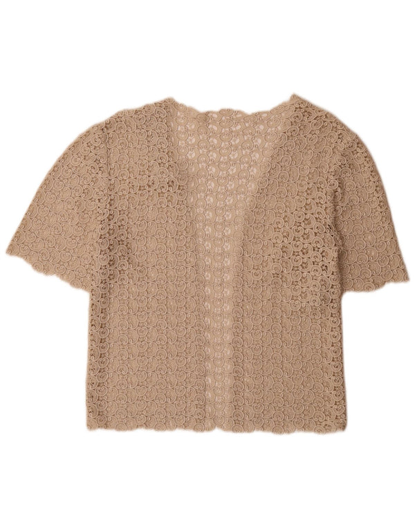 Vintage damski otwarty kardigan Top UK 12 średni beżowy paisley