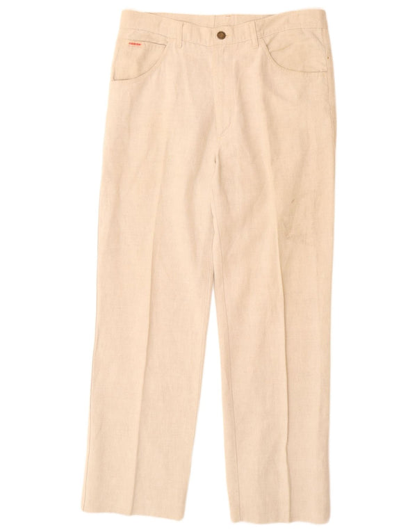 CARRERA Womens Straight Casual Trousers IT 50 Large W34 L30 Beige Linen