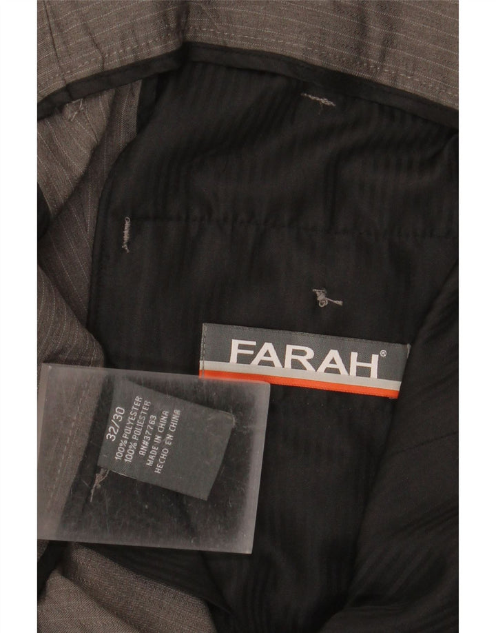 Męskie proste, przycięte spodnie Farah W32 L24 Szary poliester w prążki