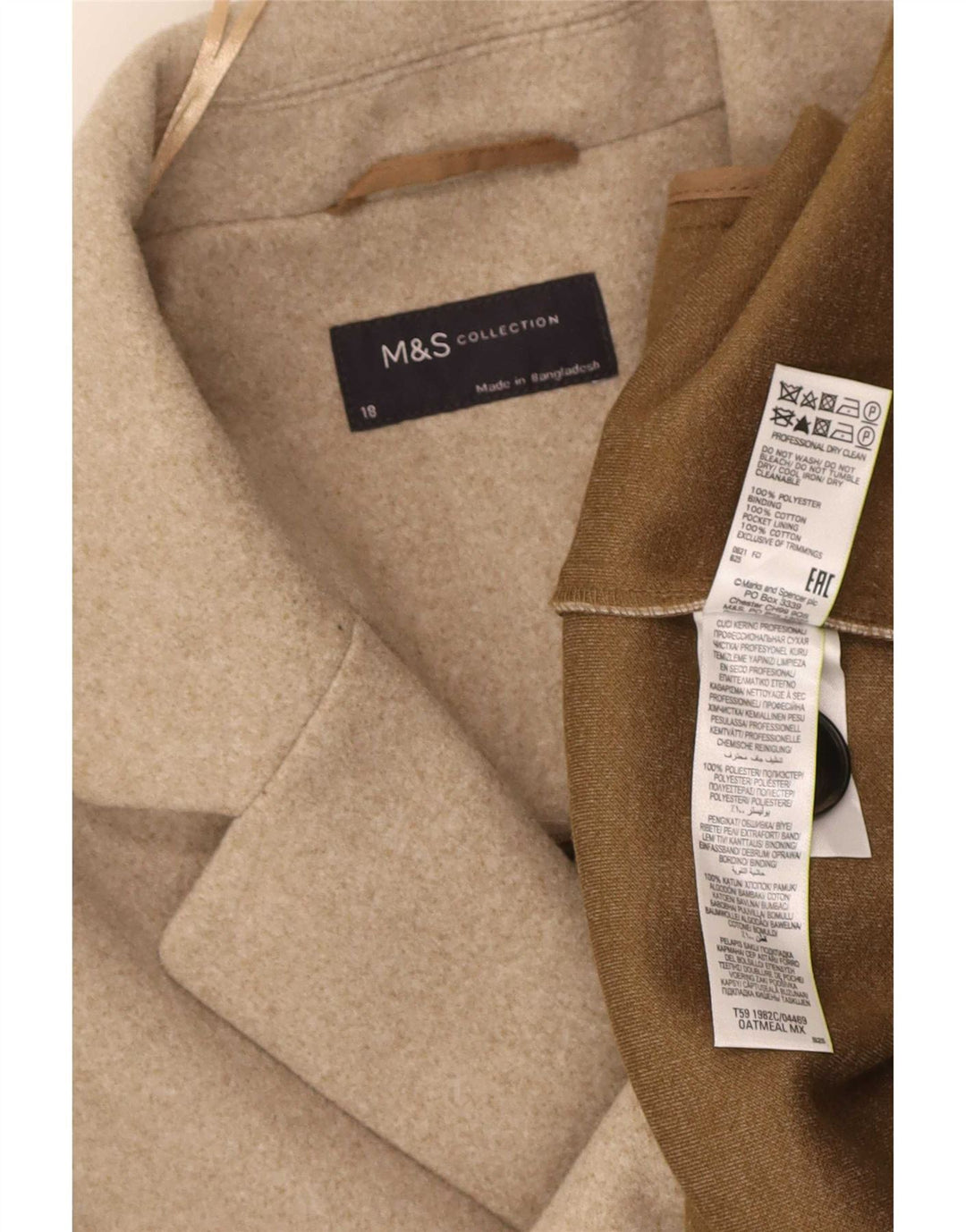 Marks & Spencer Płaszcz damski UK 18 XL, beżowy, bawełniany