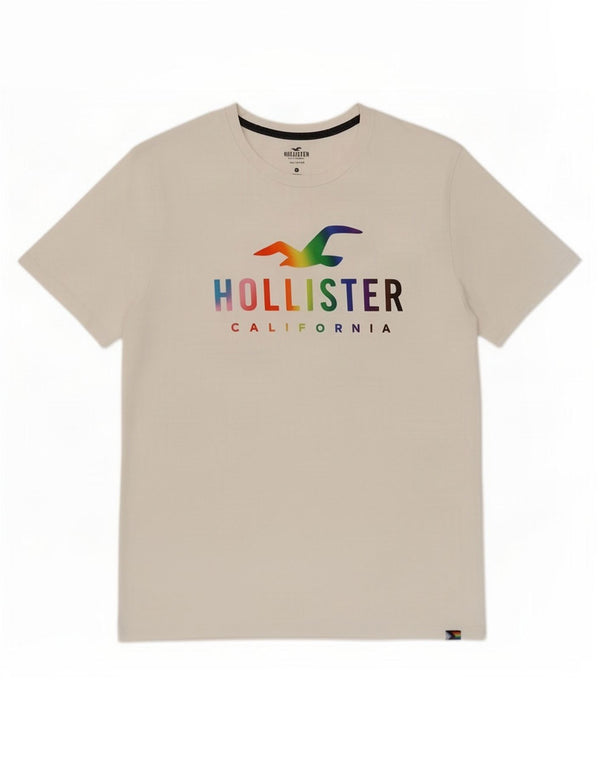 Męska koszulka z grafiką Hollister, góra XL, biała, bawełniana