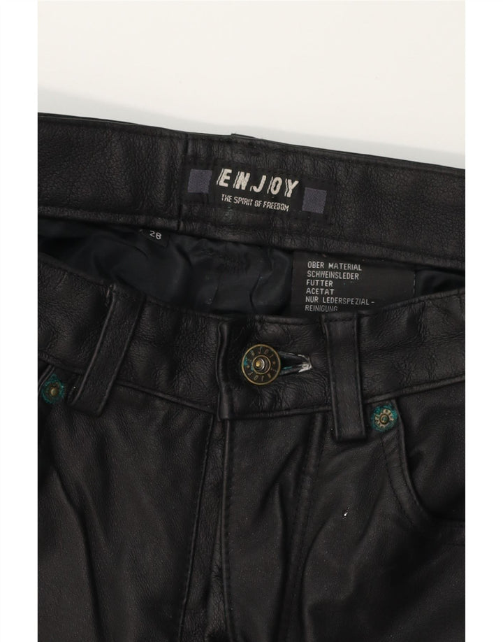 ENJOY Womens Straight Leather Trousers W28 L27 Black Leather Vintage ENJOY and Second-Hand ENJOY from Messina Hembry 