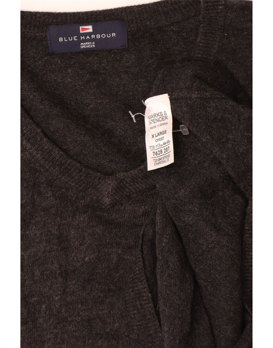 Męski sweter Marks & Spencer Blue Harbor z dekoltem w kształcie litery V, XL, szary, akrylowy