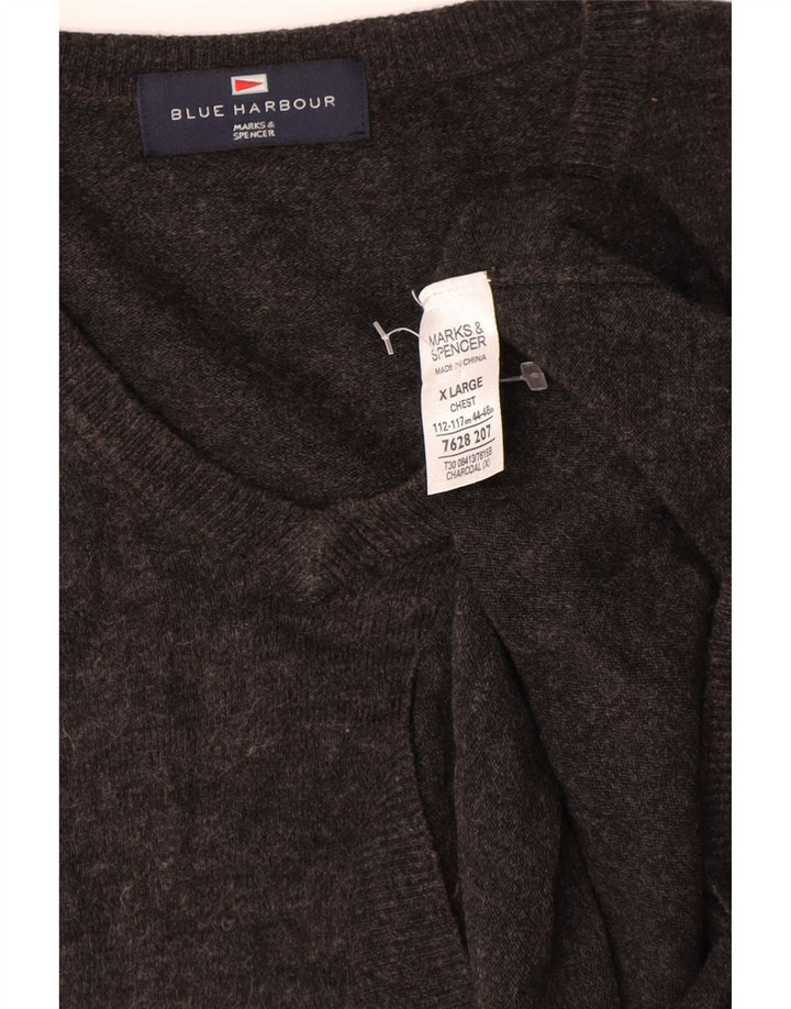 Męski sweter Marks & Spencer Blue Harbor z dekoltem w kształcie litery V, XL, szary, akrylowy