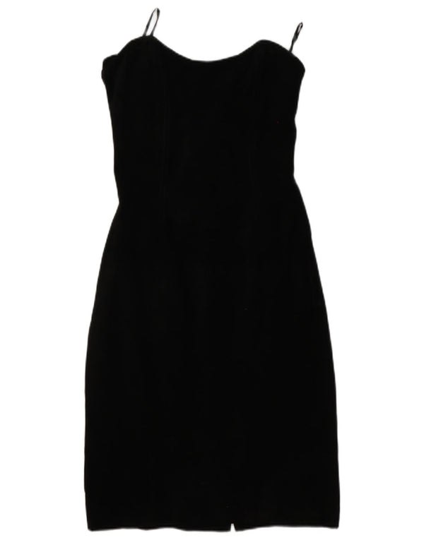Vintage Womens Suede Strapless Dress US 11 Large Black Leather