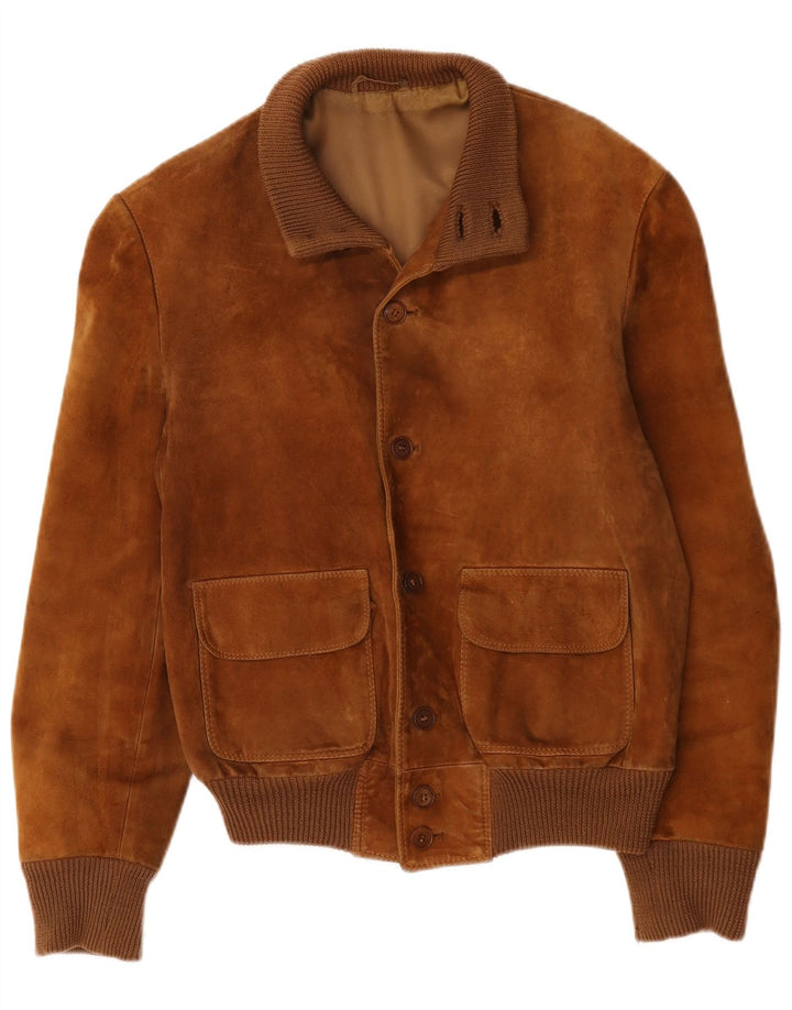 Vintage męska zamszowa kurtka bomber UK 38 średniej wielkości brązowa skóra