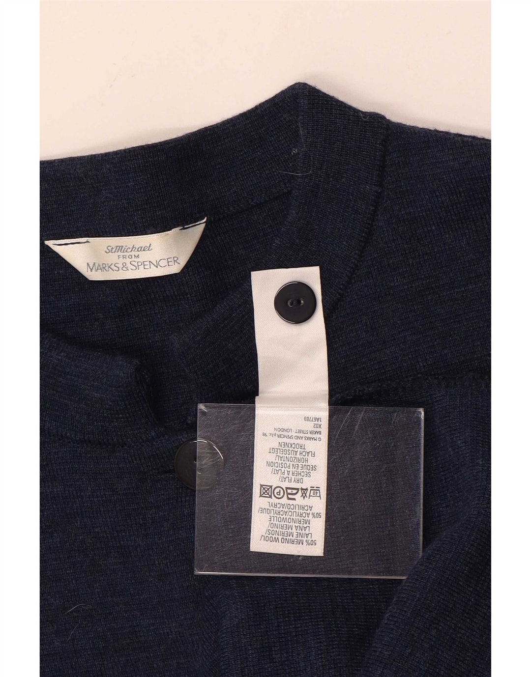 Marks & Spencer Damski sweter o przedłużonym fasonie, UK 16, duży, granatowy, wełniany