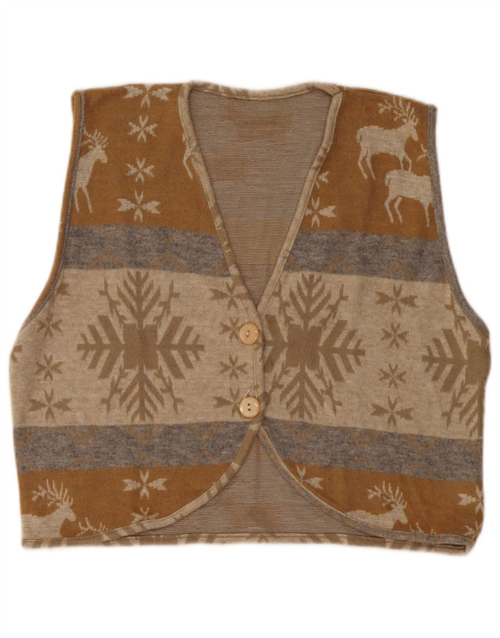 Sweter damski VINTAGE Crop Cardigan UK 14 Medium Beige Fair Isle