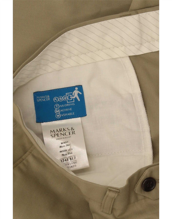 Męskie spodnie codzienne Marks & Spencer W34 L31 Khaki Poliester
