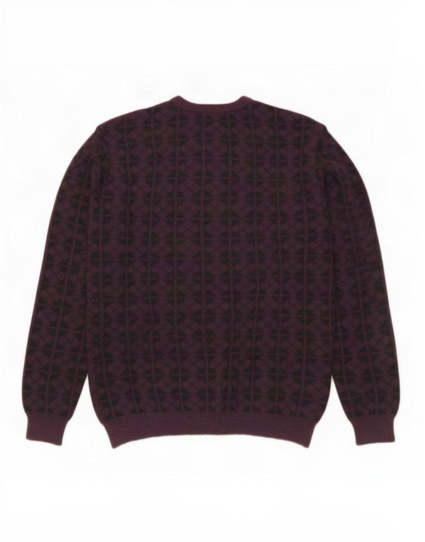 Sweter damski w stylu vintage, zapinany na guziki, UK 16, duży, fioletowy, geometryczny
