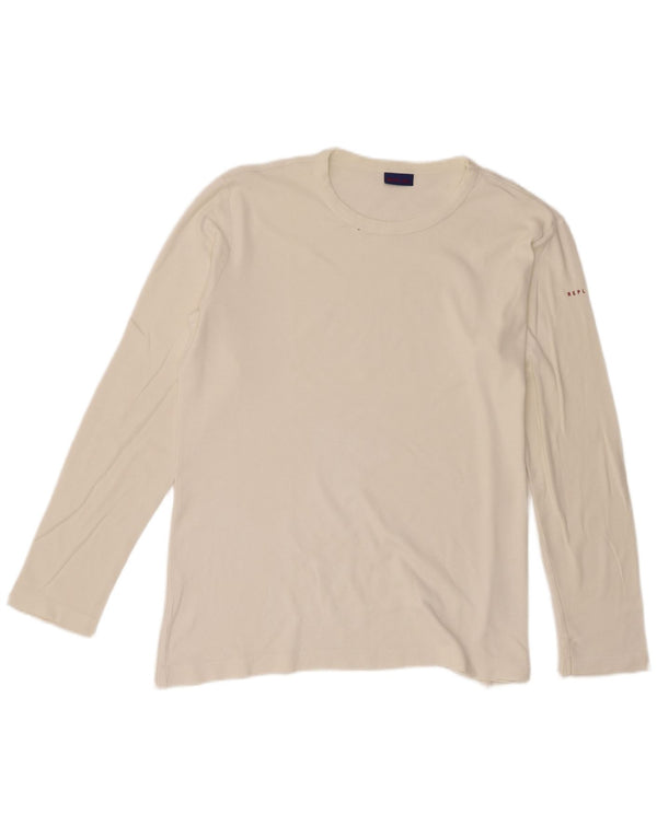 Damski top z długim rękawem Replay UK 18 XL w kolorze złamanej bieli, bawełniany