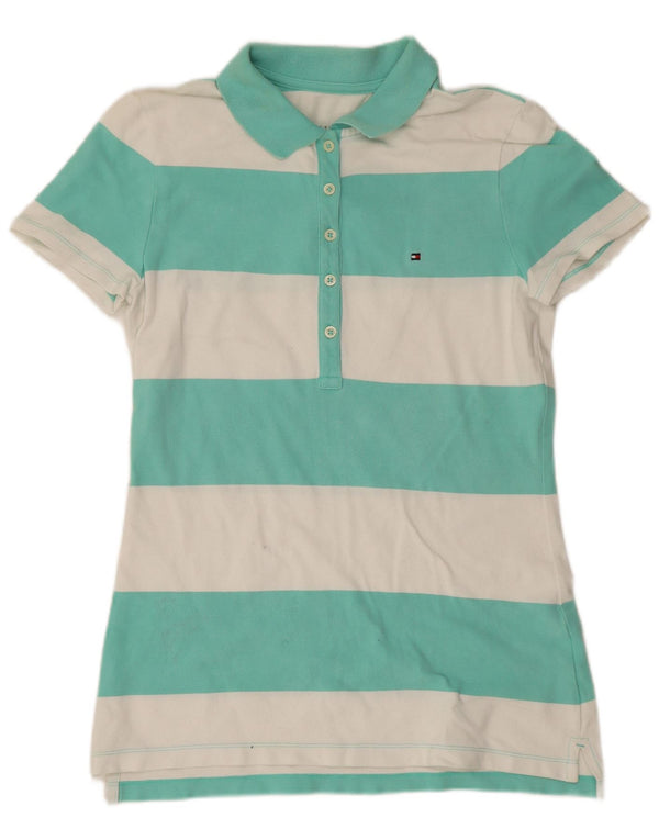 Damska koszulka polo Tommy Hilfiger UK 10, mała, bawełniana w zielone paski