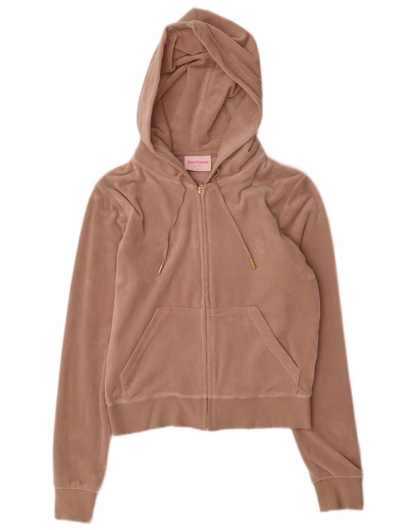 Damski sweter Juicy Couture z weluru i zamkiem błyskawicznym, UK 10, mały, beżowy poliester