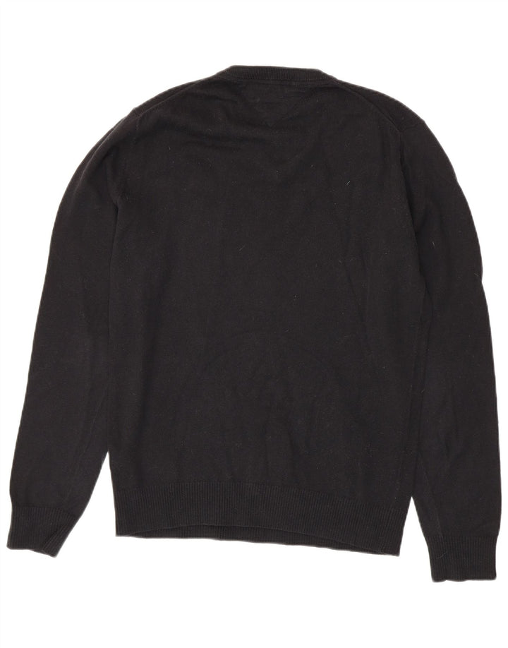TOMMY HILFIGER Męski sweter z dekoltem w kształcie litery V, mały, czarny, bawełniany