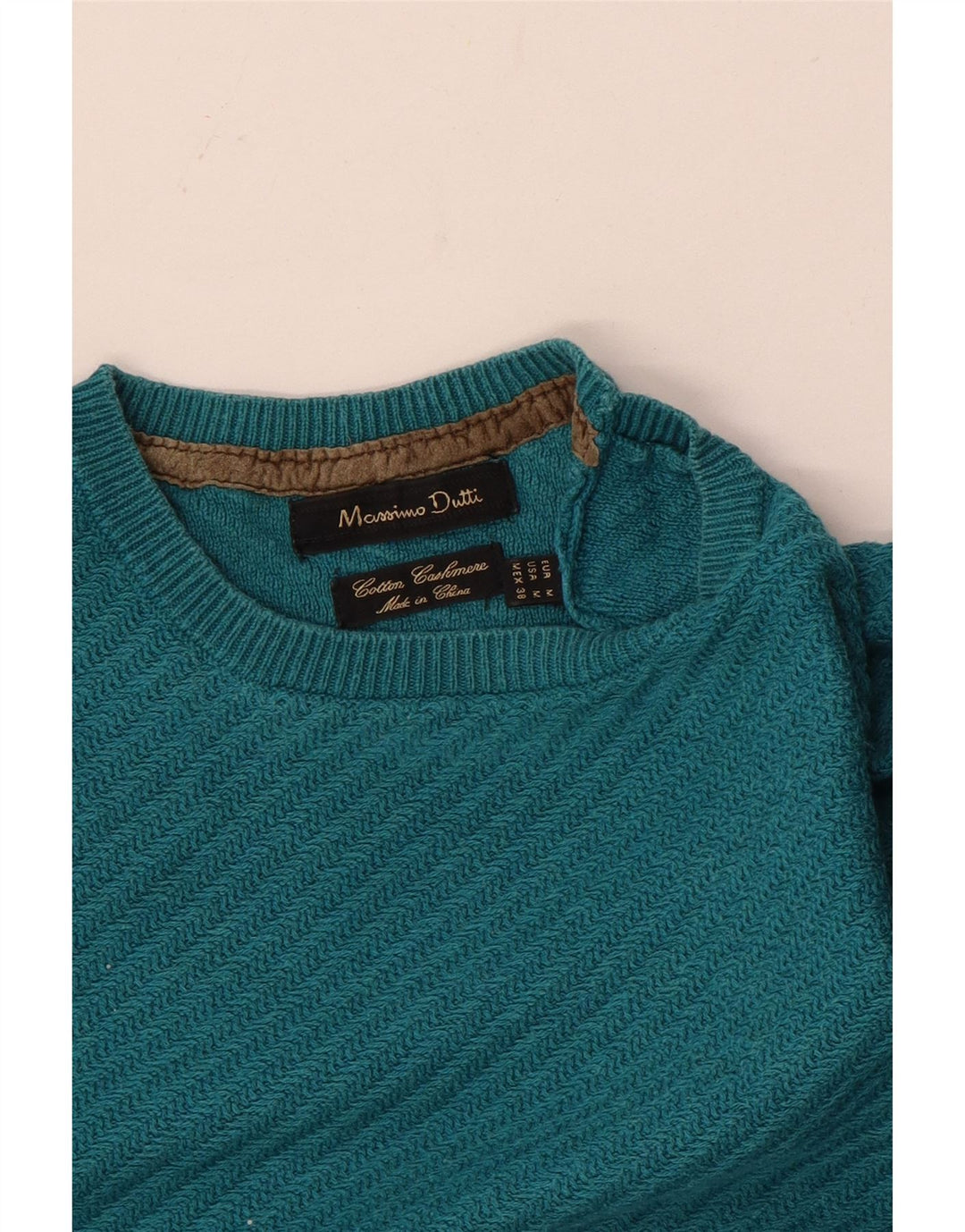 Męski sweter z okrągłym dekoltem Massimo Dutti, średnioniebieski, bawełniany
