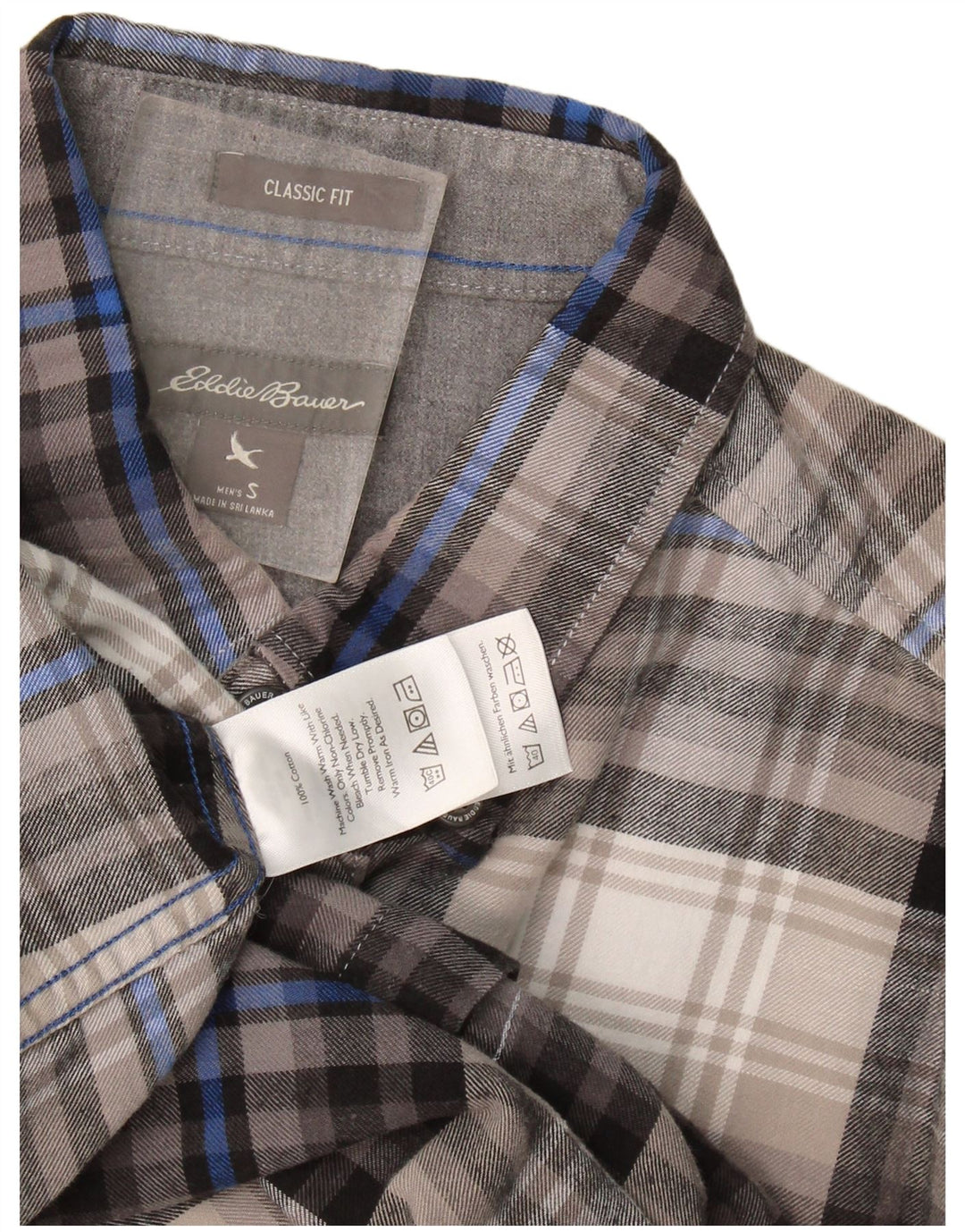 Męska koszula flanelowa Eddie Bauer o klasycznym kroju, mała, szara, bawełniana krata