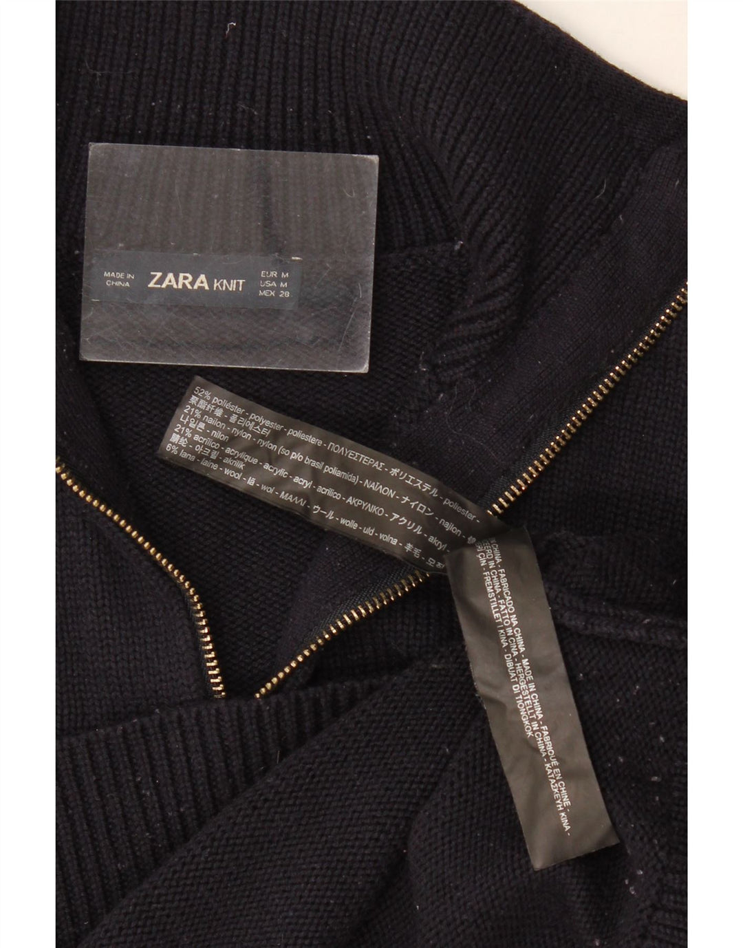 Damski sweter Zara z zamkiem błyskawicznym UK 12, średni czarny poliester