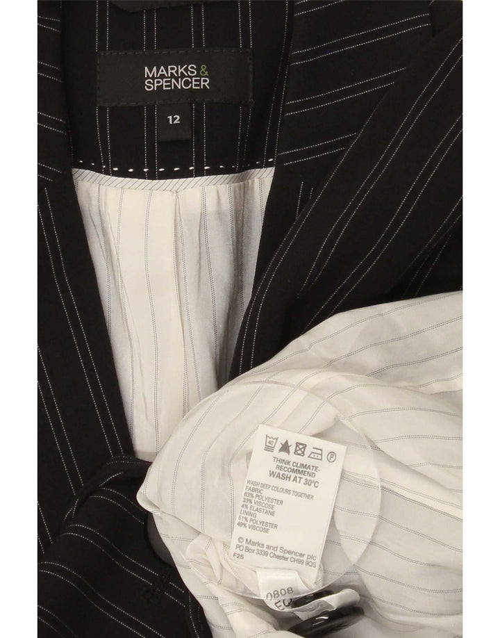 Marks & Spencer Damska marynarka zapinana na 1 guzik UK 12, średnia, czarna, w prążki