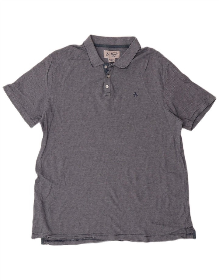 Męska koszulka polo PENGUIN 2XL, niebieska, bawełniana w paski, klasyczna