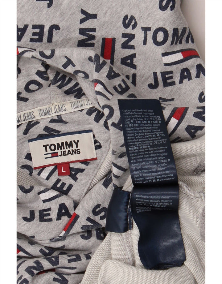 Męski sweter z kapturem i grafiką TOMMY HILFIGER, duży, szary, bawełniany