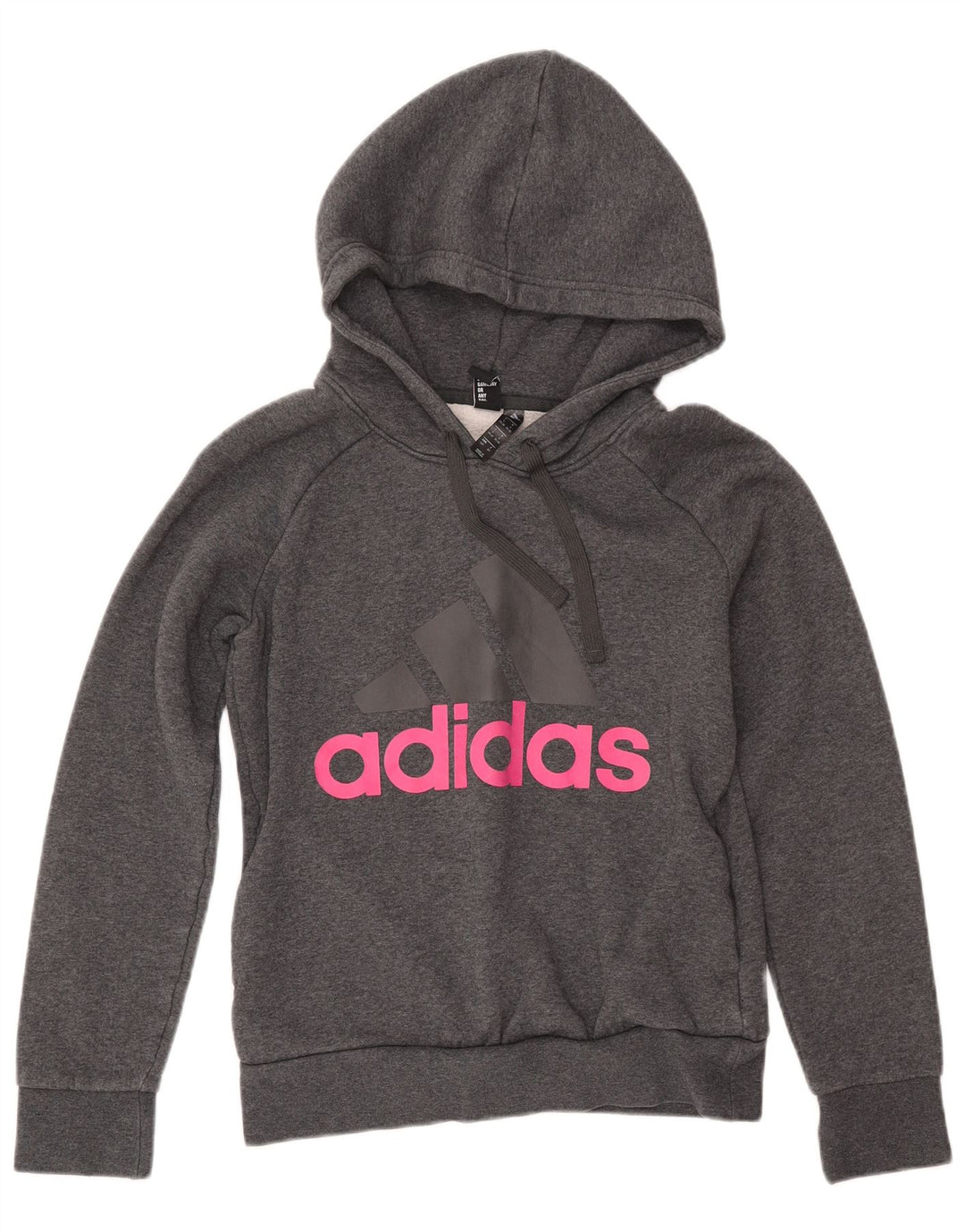 Damski sweter z kapturem ADIDAS z grafiką, UK 8/10, mały, szary, bawełniany