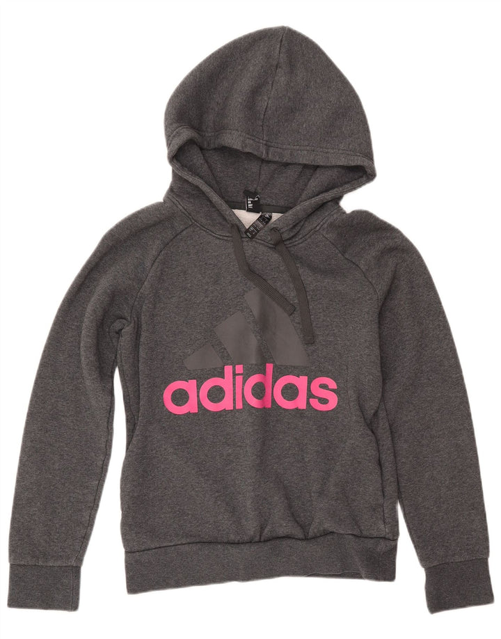 Damski sweter z kapturem ADIDAS z grafiką, UK 8/10, mały, szary, bawełniany