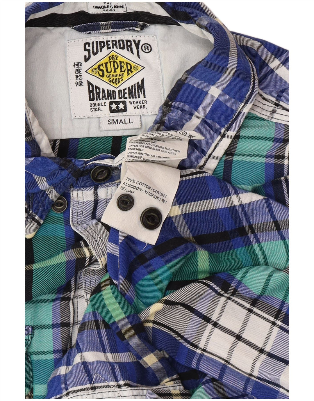 SUPERDRY Męska koszula flanelowa w małą niebieską kratkę, bawełniana