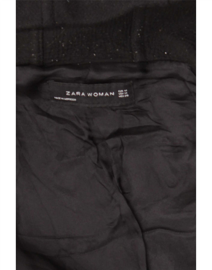 Zara Womens Hooded Bomber Jacket UK 14 Medium Black Wool