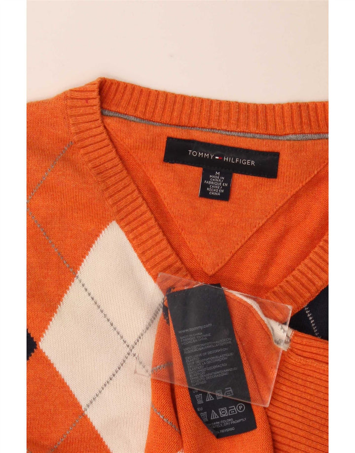 Męski sweter Tommy Hilfiger z dekoltem w kształcie litery V, średni pomarańczowy Argyle/Diament