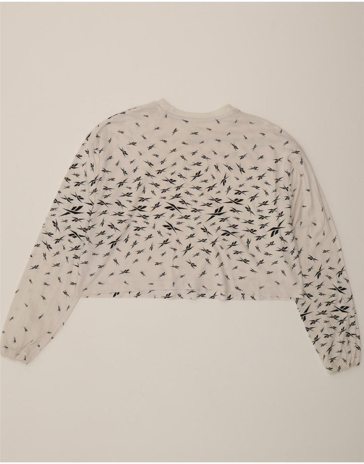 REEBOK Womens Oversized Crop Graphic Top Long Sleeve UK 12/14 Medium White Vintage Reebok and Second-Hand Reebok from Messina Hembry 
