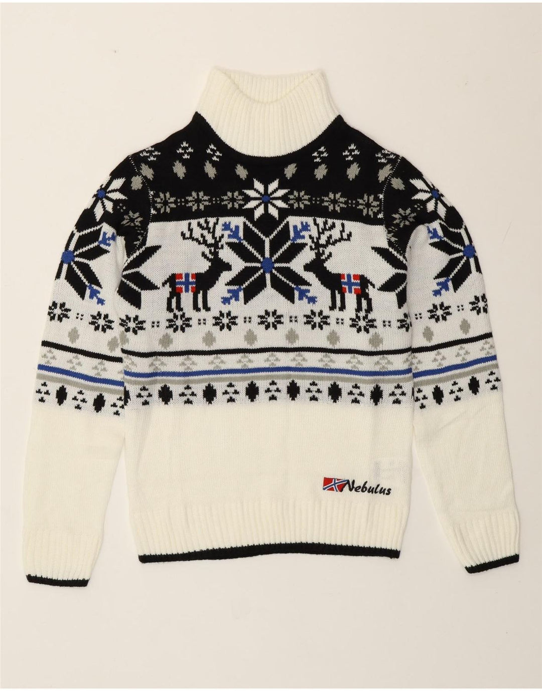 Damski sweter z golfem Nebulus UK 14 Large White Fair Isle