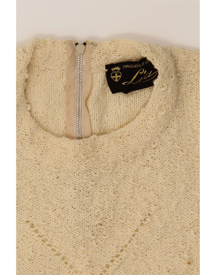 VINTAGE Womens Crew Neck Jumper Sweater UK 14 Medium Beige Argyle/Diamond Vintage Vintage and Second-Hand Vintage from Messina Hembry 
