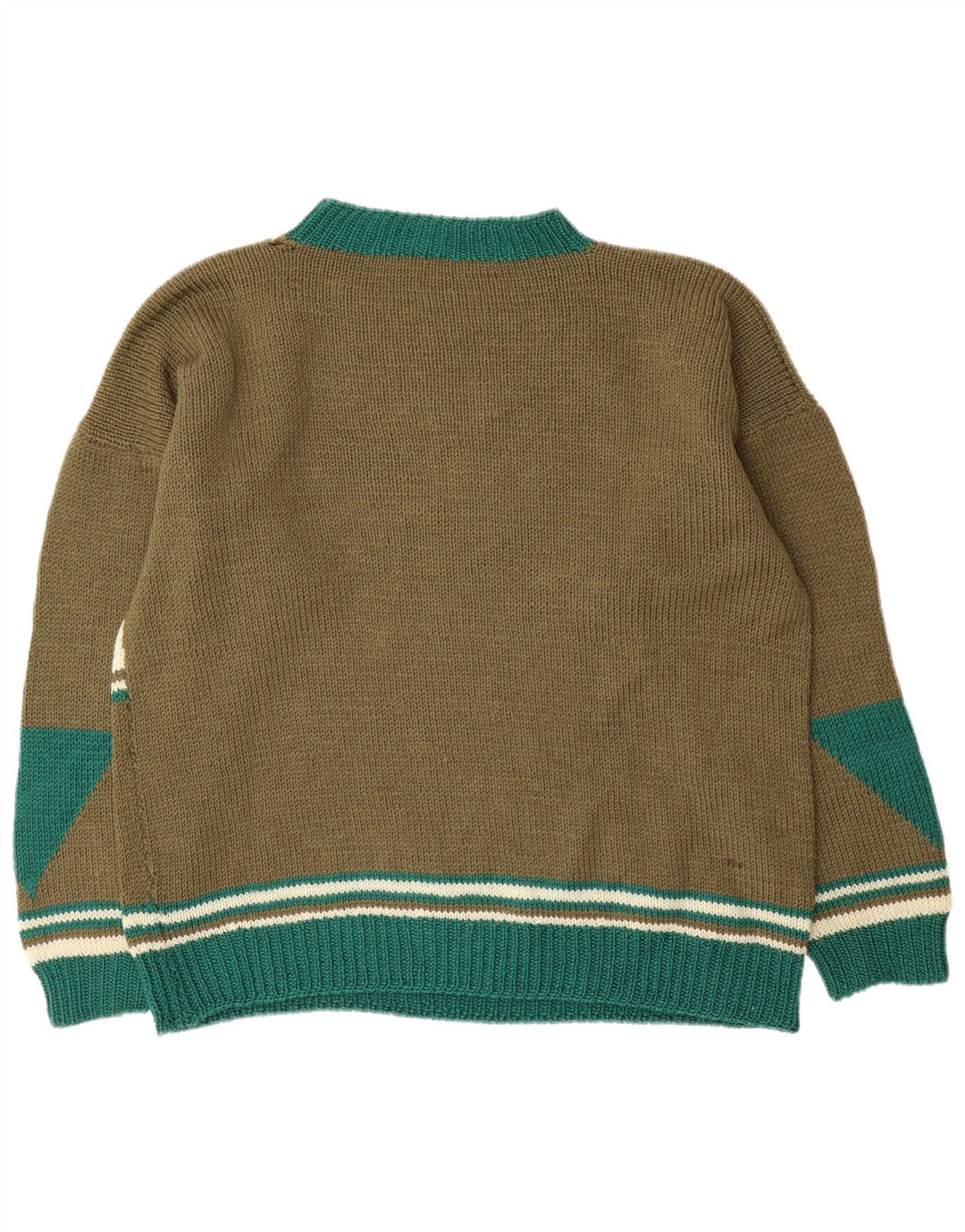 Vintage męski sweter z okrągłym dekoltem XL Khaki w geometrycznym kolorze