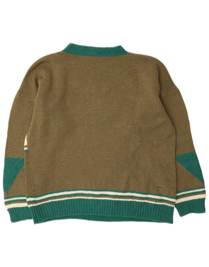 Vintage męski sweter z okrągłym dekoltem XL Khaki w geometrycznym kolorze
