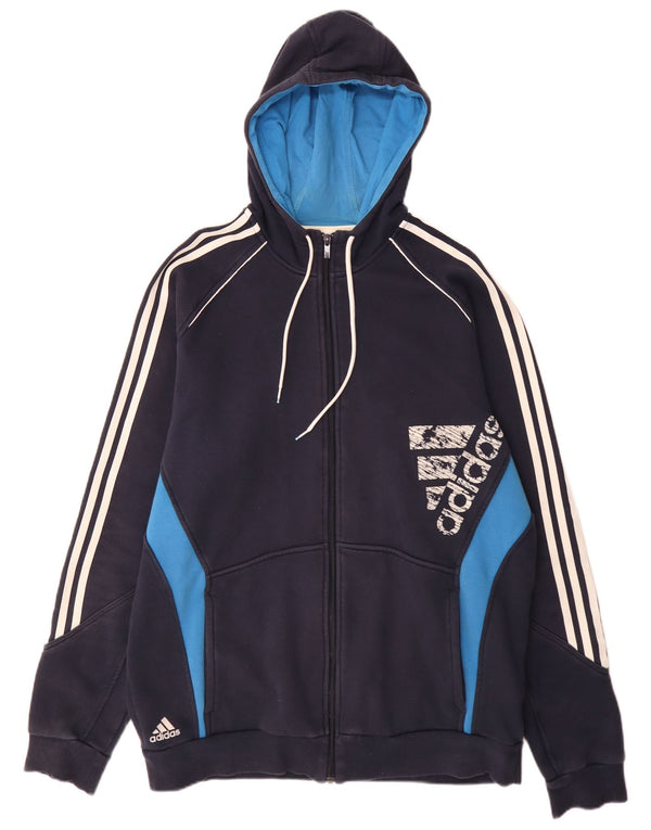 Męski sweter Adidas z grafiką i zamkiem błyskawicznym XL, granatowy, sportowy, z blokami kolorów