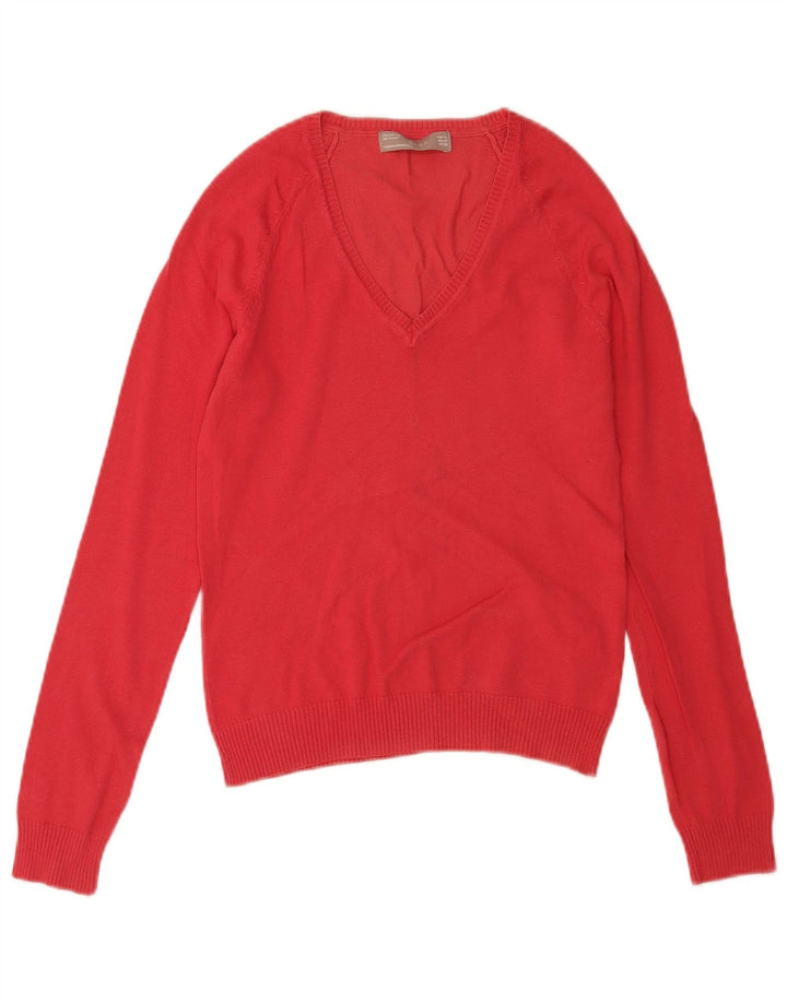Sweter damski Zara z dekoltem w kształcie litery V, UK 12, średni czerwony, bawełniany