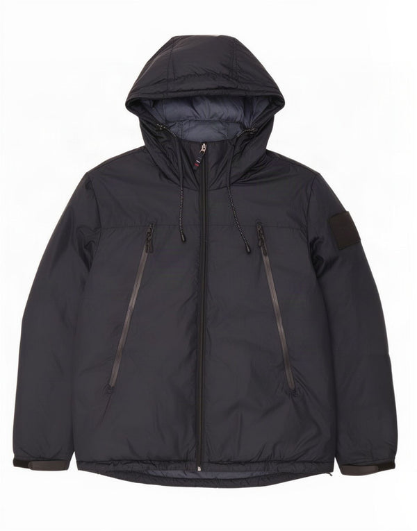 Vintage Mens Hooded Padded Jacket UK 42 XL Black Polyester
