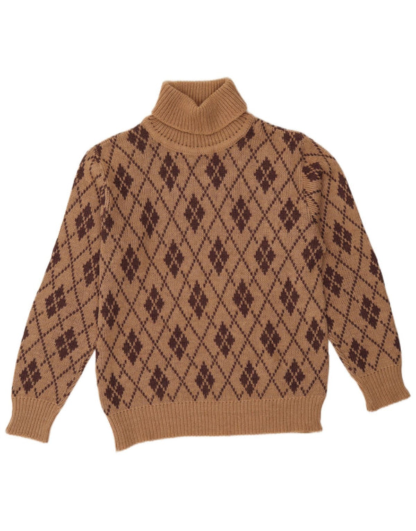 Sweter damski VINTAGE z wywijanym dekoltem UK 18 XL Brązowy Argyle/Diament